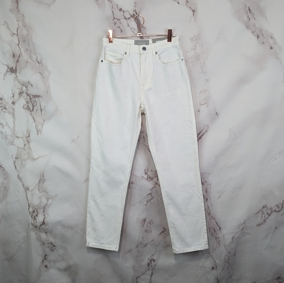 Everlane Jean The Cheeky Straight High Rise White Bone Ankle Crop Zip Denim - Picture 3 of 12